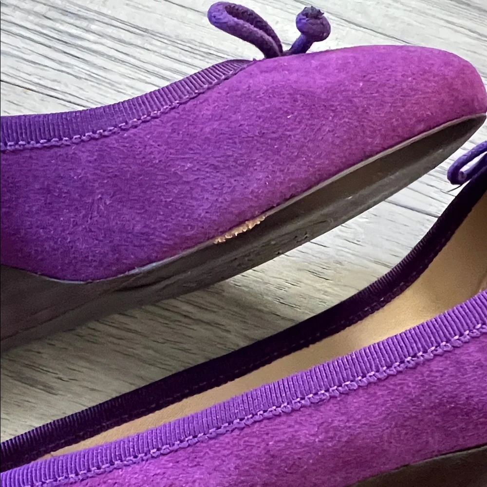 Tory Burch Suede Wedge Pumps with bow and logo charm